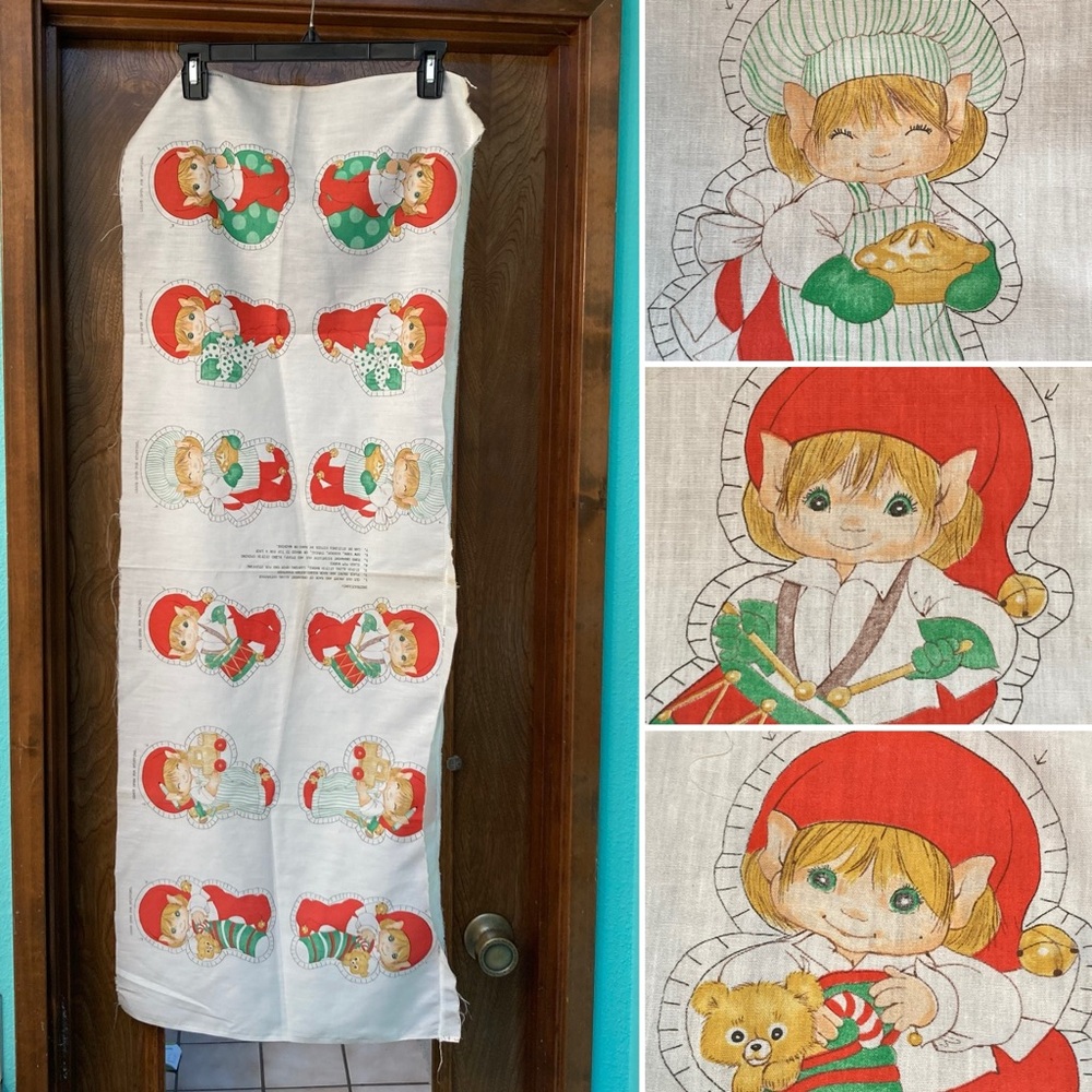 😻 3 for $13 Vintage Elf Doll Fabric Panel